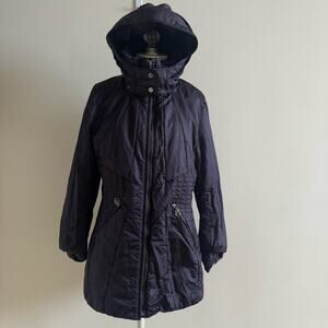 Frandsen Jacket Women's EU 38 US 8/10 Black Quilted Coat Removable Hood Denmark